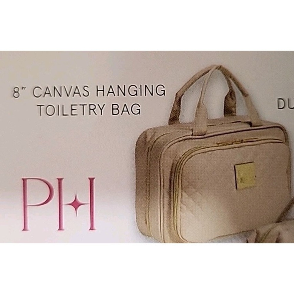 Paris Hilton Hanging Travel Toiletry Bag Cosmetic Makeup Beige NWT